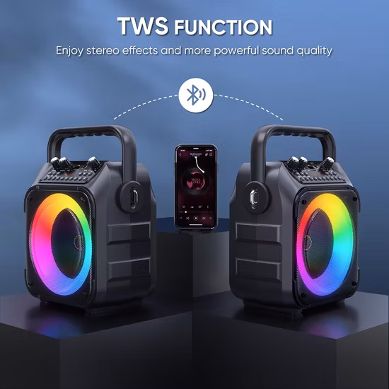 Wholesale Speaker Stock Outdoor 8 Inch Woofer FM USB Portable RGB Lighting Portybox Karaoke Speaker with Wired Mic