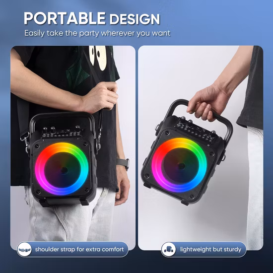 Wholesale Speaker Stock Outdoor 8 Inch Woofer FM USB Portable RGB Lighting Portybox Karaoke Speaker with Wired Mic