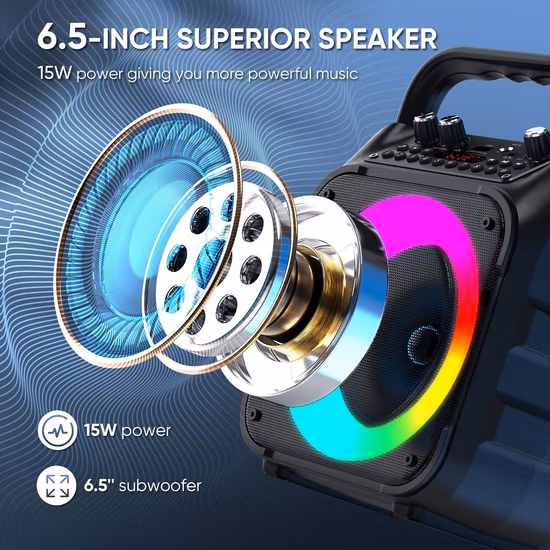 卸売スピーカー在庫屋外 8 インチウーファー FM USB ポータブル RGB 照明 Portybox カラオケスピーカー有線マイク付き